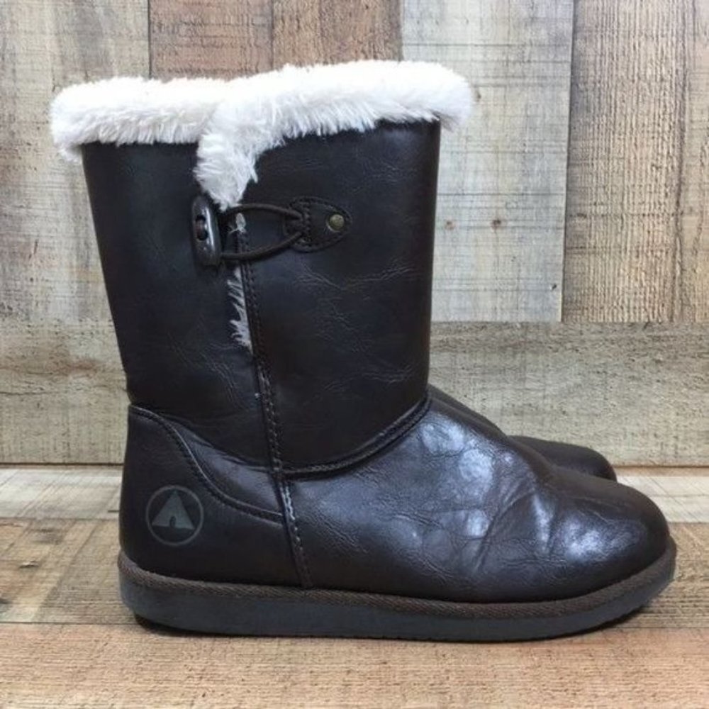 AirWalk Winter Snow Boots Brown Leather Mid Calf Womens 7 Sherpa‎ Lined